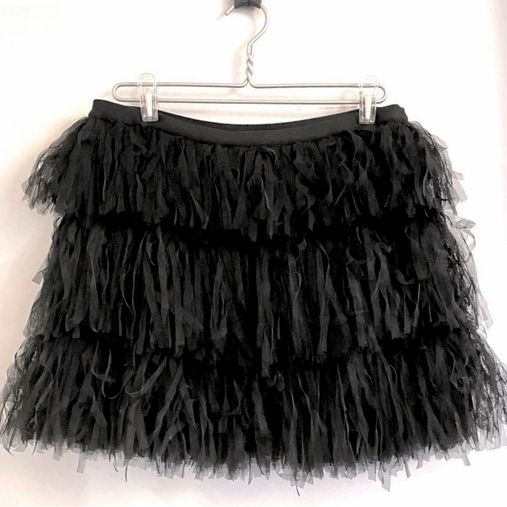 NWT RED Valentino Black Tiered Fringe Tulle Mini – IT 48 / US L – Retail C$865